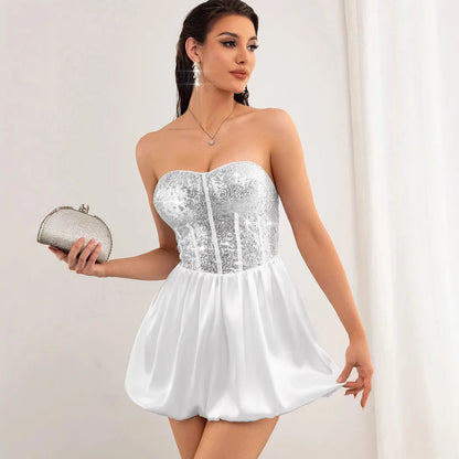 White Womens Dresses Summer 2025 Woman Clothing Elegant Party Cocktail Evening Dress Sexy Sequin Short Birthday Prom Dress XSY33