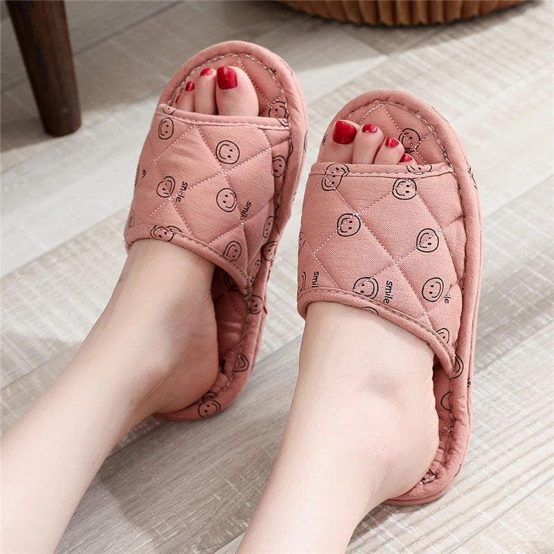 New Pure Cotton Indoor Home Slippers Anti-Slip Cloth Bot Silent for Wooden Floor Spring Summer Women's Slippers Home Comfort