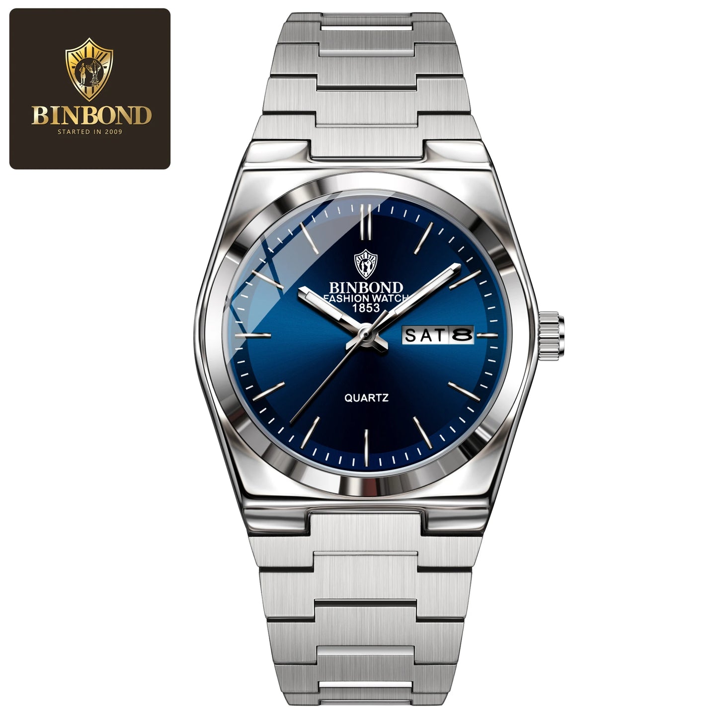 BINBOND Top Brand New 103 Fashionable Men's Quartz Watch Waterproof Night Light Dual Calendar Ultra Thin Men's Quartz Watch