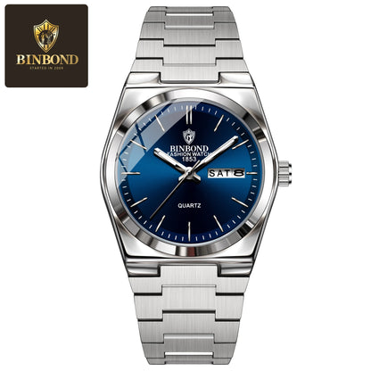 BINBOND Top Brand New 103 Fashionable Men's Quartz Watch Waterproof Night Light Dual Calendar Ultra Thin Men's Quartz Watch