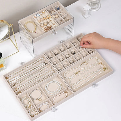5-layer jewelry box, velvet drawer tray, transparent jewelry storage box, elegant jewelry display box