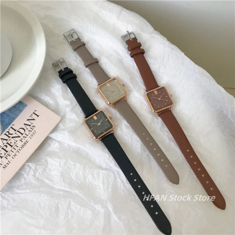 Women Watch Small Square Dial Thin Leather Strap Ladies Wristwatch Elegant Quartz Female Watches Casual Relogio Feminino