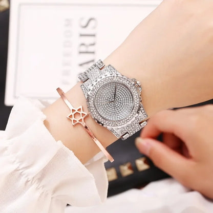 New Women Stainless Steel Full Diamond Wrist Watches Casual Luxury Ladies Quartz Watch Clock Relogio Feminino