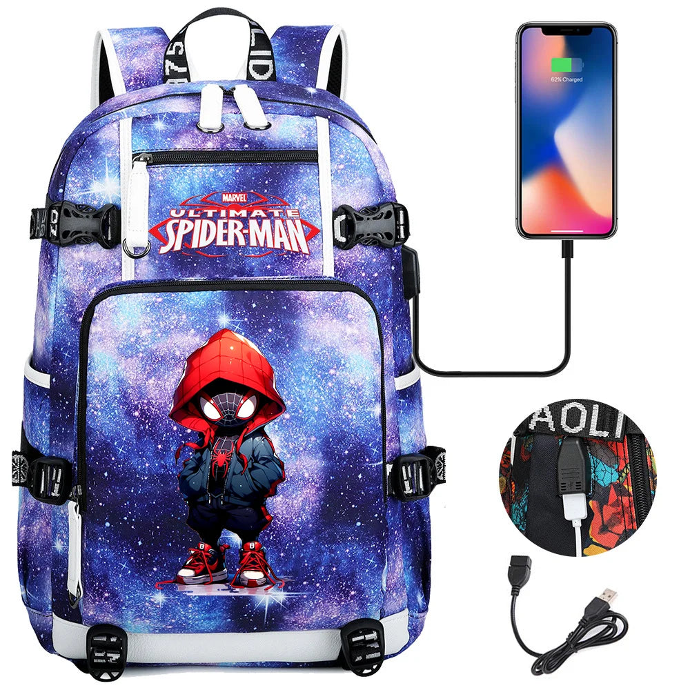 Superhero Spiderman School Backpack Travel Bags Large Waterproof Multifunction USB Charging Backpacks Travel Sport Duffel Bag