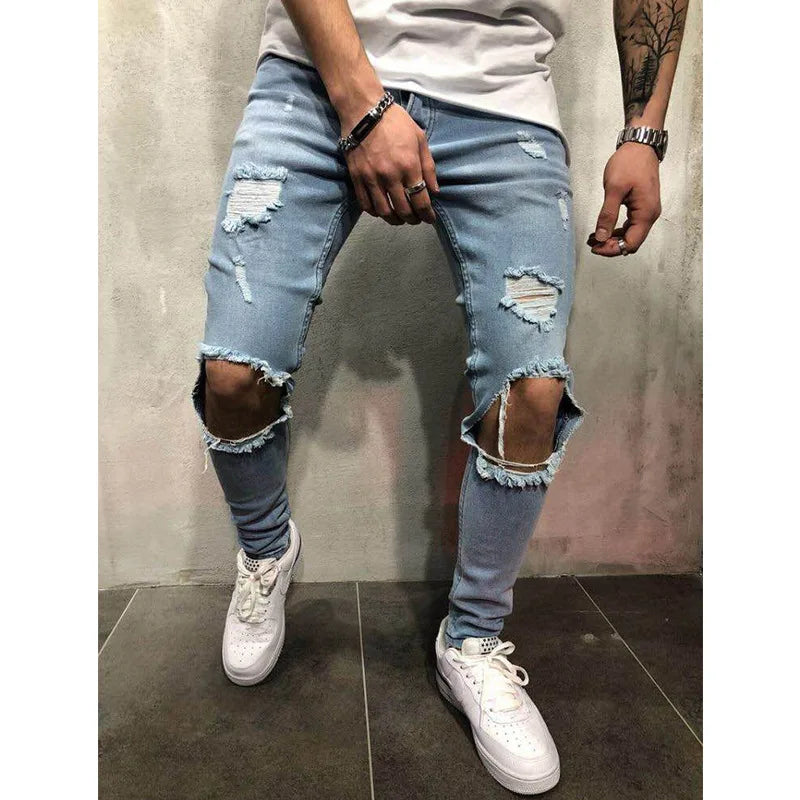 Mens Pant High-waisted Ripped Jeans Slim-fit Skinny Jeans Men Denim Pants Men's Autumn Stretch Trousers Long Jeans Pencil Pants