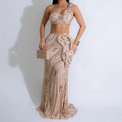 Sexy One-shoulder Long Summer Dress Sequin Birthday Holiday Elegant Party Evening Dresses Luxury Womens Prom Dresses XSY29