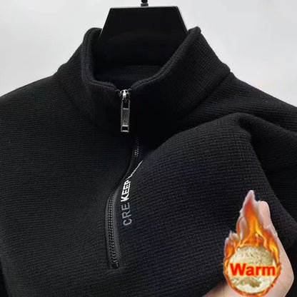 Men's Clothing Turtleneck Sweater Fashion Men's Knitwear Solid Color Chunky Half Zipper Thickening Sweater Luxury Warm Sweater