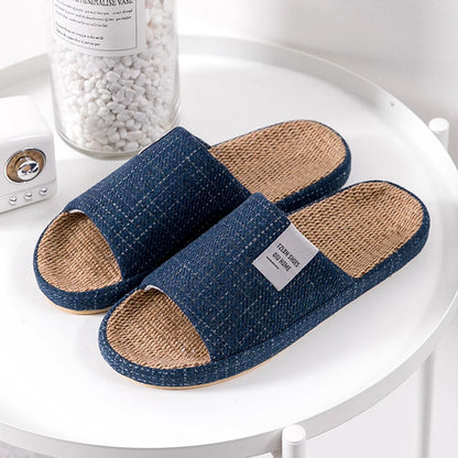BASATU Men's Linen Slippers Breathable Open-Toe Non-Slip House Shoes Home Slippers Soft Sole Silent Shoes Cotton Linen Slippers