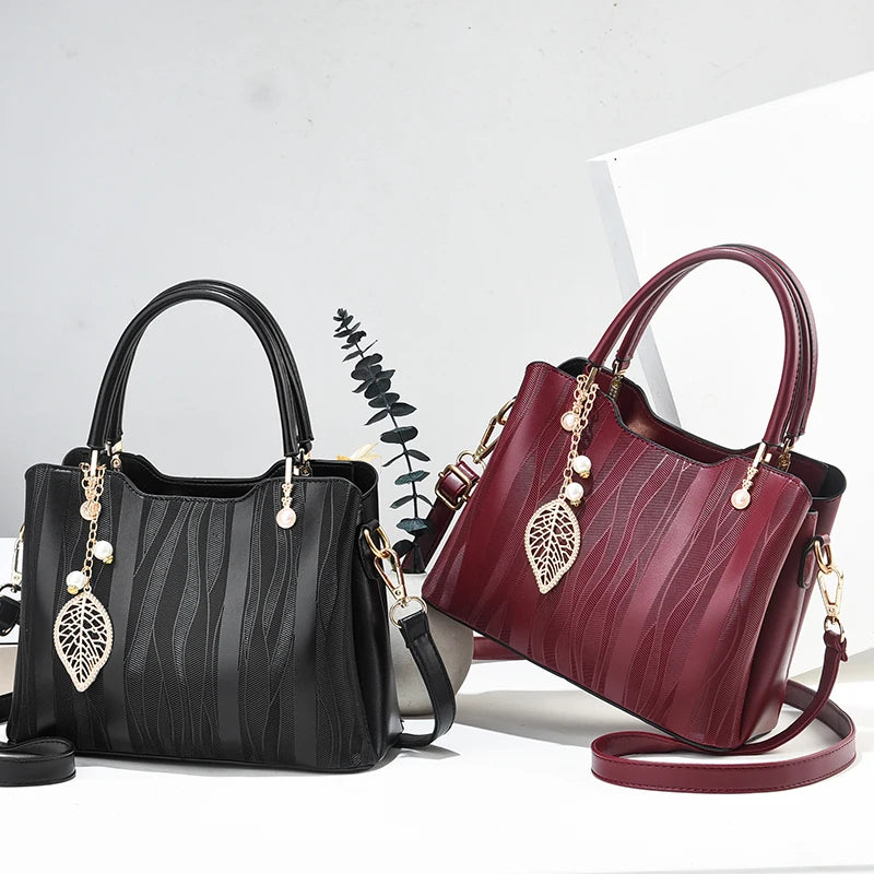 Fashion Stripes Handbags, Women's PU Leather Crossbody Bag, Top Handle Satchel Purse