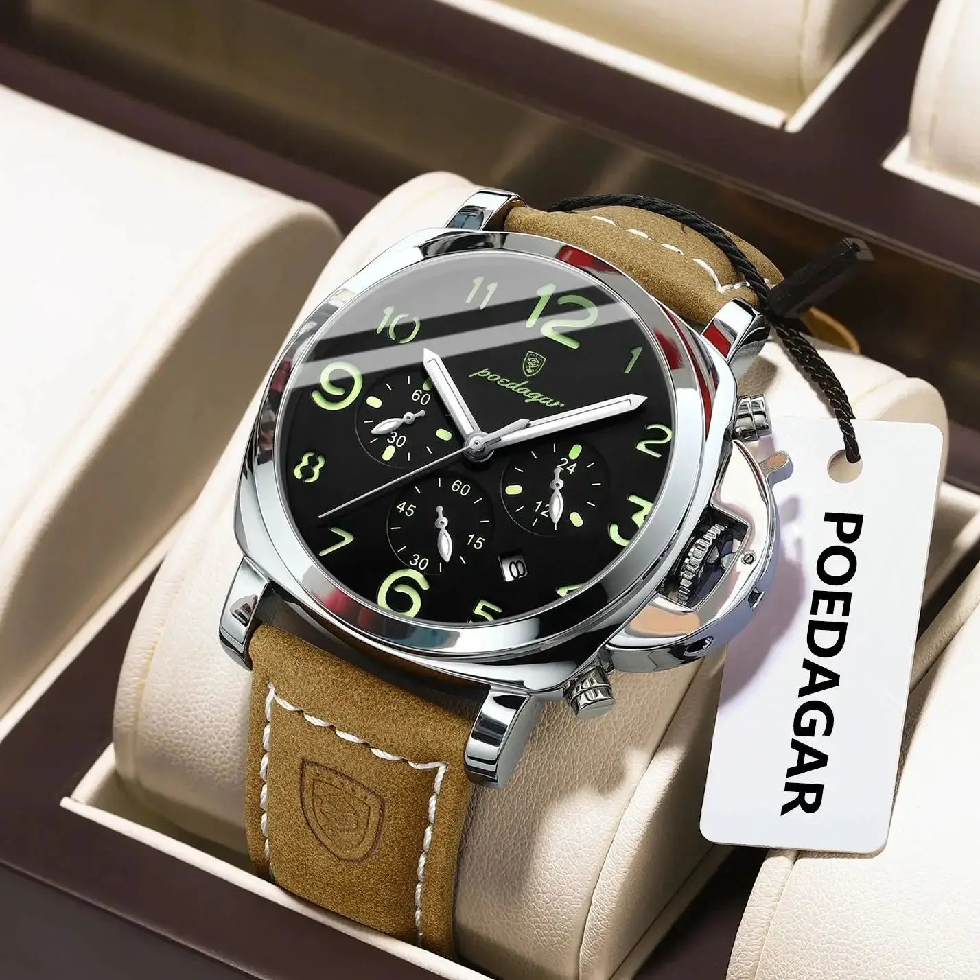 POEDAGAR Fashion Luxury Men Wristwatch Waterproof Luminous Chronograph Date Man Watch Unique Sports Leather Quartz Men's Watches