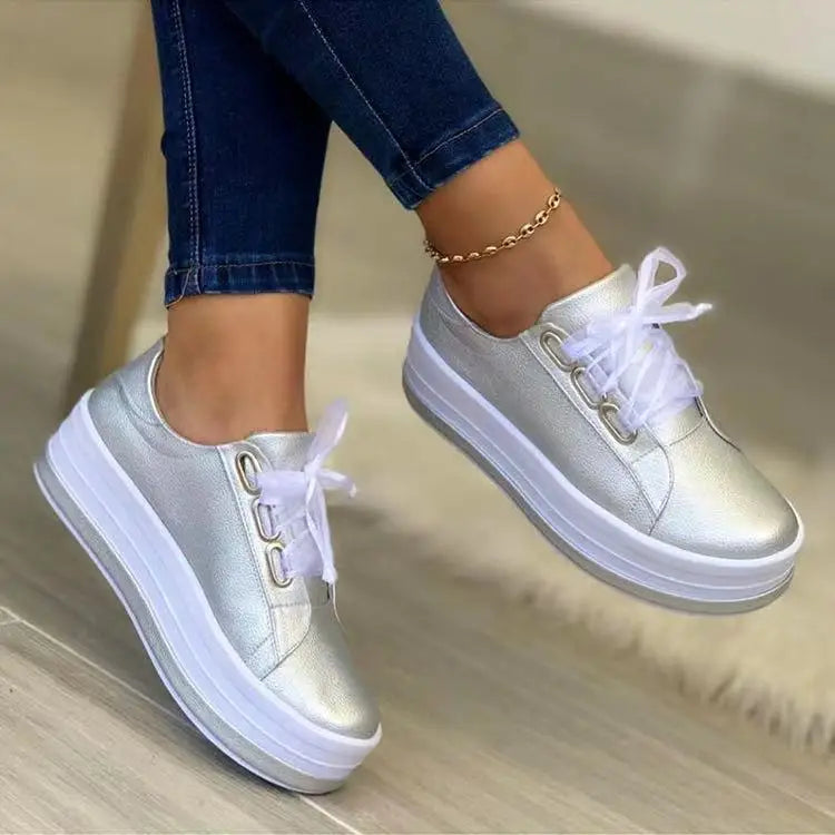 Platform Flat Shoes Women Fashion 2025  with Thick Bottom Fashion Woman Gauze Lace-up Sneakers Running Shoes Tennis Female Shoes