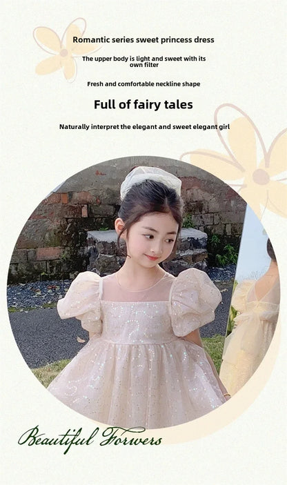 2024 Summer New Style Women's Baby Princess Dress Puffy Sleeves Trendy Girls Casual Dresses Woodland Theme Design