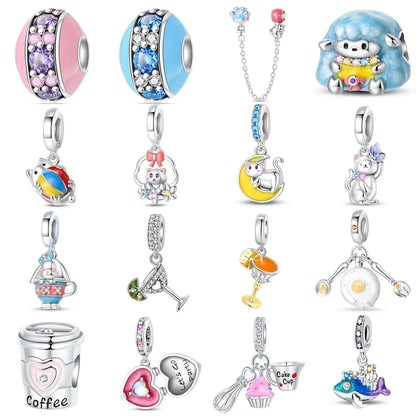 925 Sterling silve Coffee Cup Pumpkin Cart Series Charm Fit 4mm aperture Bracelet Charm Bead Necklace Diy Women Jewelry