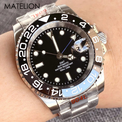 200m Waterproof NH34A Automatic Mechanical Diver Watch for Men GMT Movement Luminous Jubilee Strap Dual Time Glide Lock Buckle