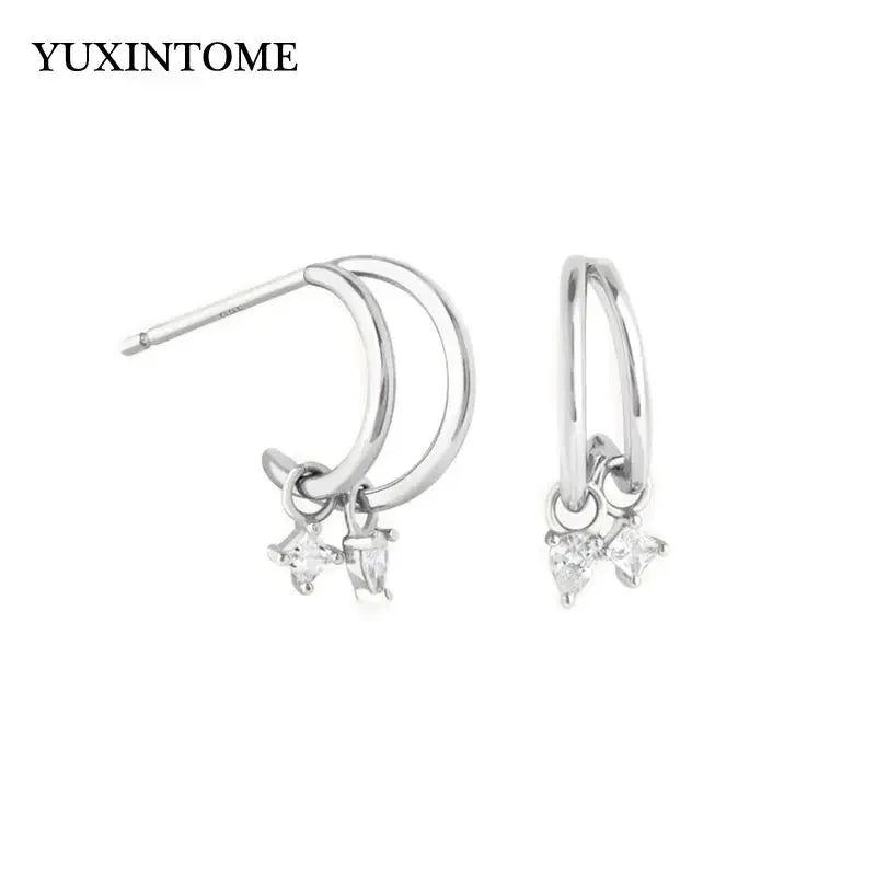 YUXINTOME Small 925 Sterling Silver Ear Needle C-Shaped Cartilage Piercing Stud Earrings For Women cartilage perforation Jewelry