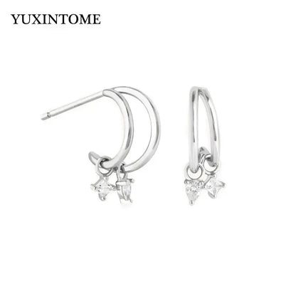 YUXINTOME Small 925 Sterling Silver Ear Needle C-Shaped Cartilage Piercing Stud Earrings For Women cartilage perforation Jewelry