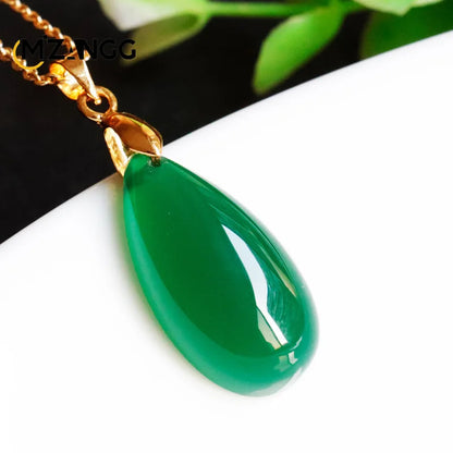 Natural Agate Drop Pendant Green Chalcedony Necklace Fashion Luxury Jewelry for Girlfriend Mother Holiday Gift