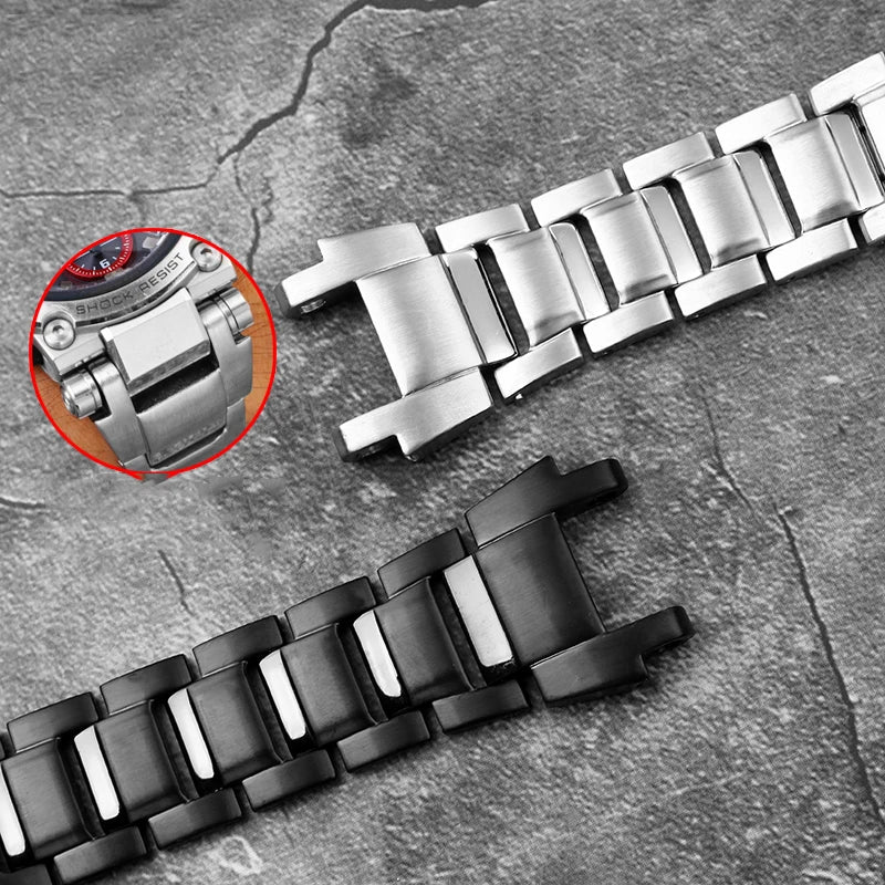 For Casio G-Shock MTG-B1000 Stainless Steel Watch Band Solid Metal Bulge Watch Strap Men Replacement Bracelet Accessories Silver
