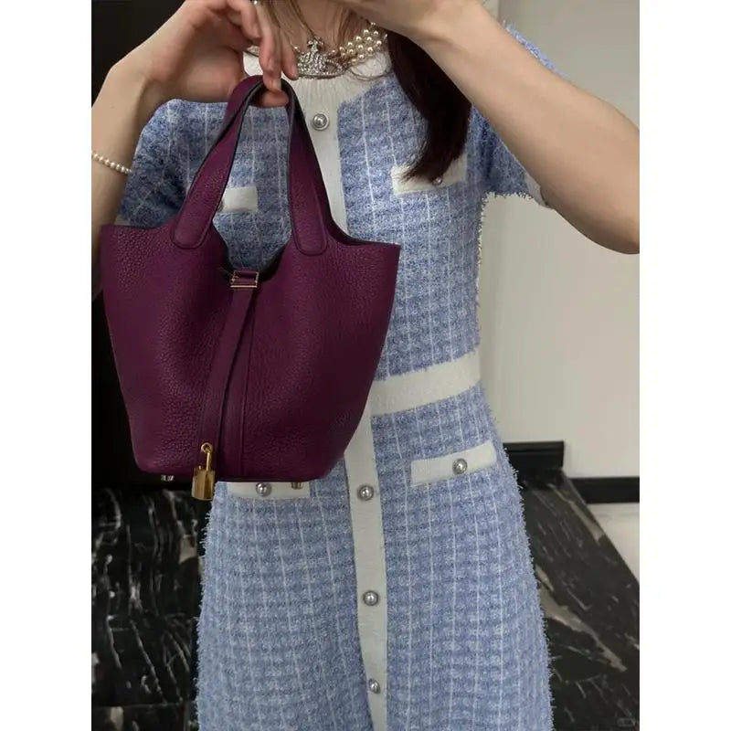 New Women's Buet Handbag Large Capaci Commuter Purse Sea Urchin Purple Canvas oulder Bag Soft PU Leather Casual Tote