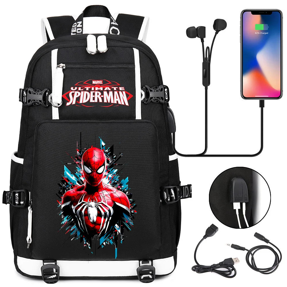 Superhero Spiderman School Backpack Travel Bags Large Waterproof Multifunction USB Charging Backpacks Travel Sport Duffel Bag