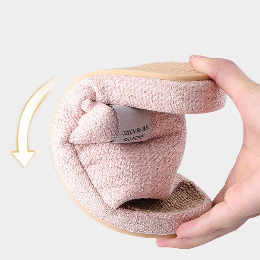 BASATU Men's Linen Slippers Breathable Open-Toe Non-Slip House Shoes Home Slippers Soft Sole Silent Shoes Cotton Linen Slippers
