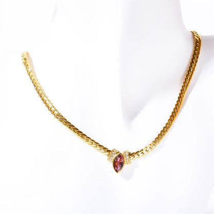 Colored Marquise eye stone necklaces stainless steel herringbone chain necklace for women minimalist dainty jewelry waterproof