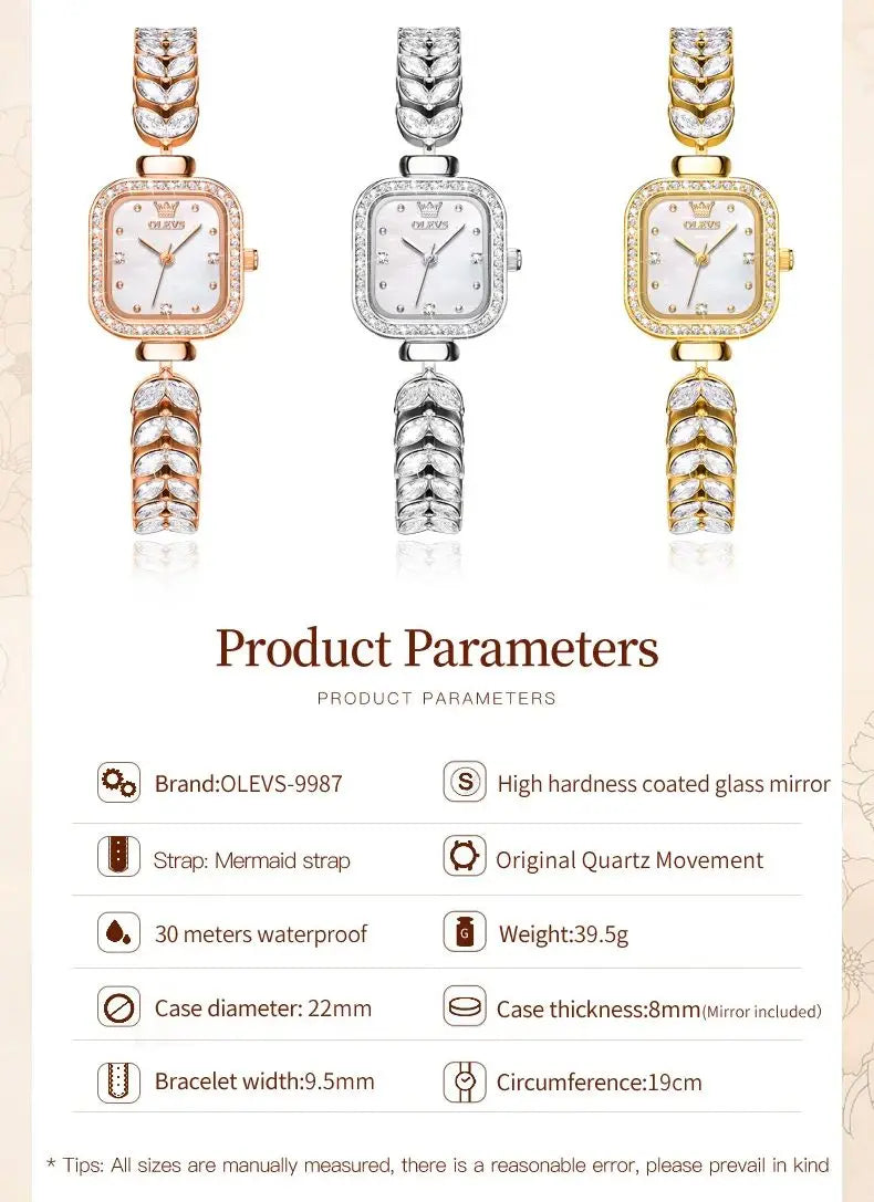 OLEVS 9987 Women's Watch Square Dial Waterproof Quartz Watch For Women Luxury Original Elegant Ladies Wristwatch Steel Strap