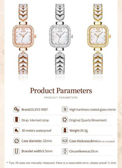 OLEVS 9987 Women's Watch Square Dial Waterproof Quartz Watch For Women Luxury Original Elegant Ladies Wristwatch Steel Strap