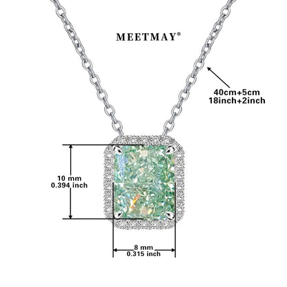 S925 sterling silver plated platinum rectangular mint green sparkle ice cut zircon pendant necklace for women fine jewelry gifts