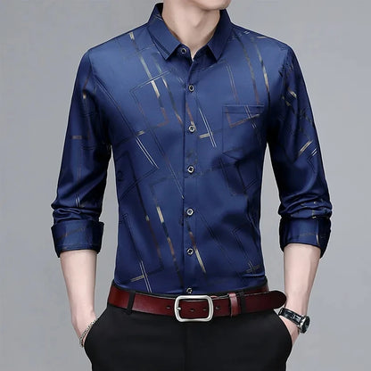 Men's Casual and Fashionable Long Sleeved Printed Shirt Non Ironing and Wrinkle Resistant Business Top
