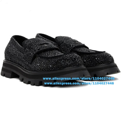 Black Rhinestone Men's Shoes Stylish Slip On Loafers Men Casual Shoes Wear-Resistant Trendy Luxury Handmade Shoe Men's Shoes