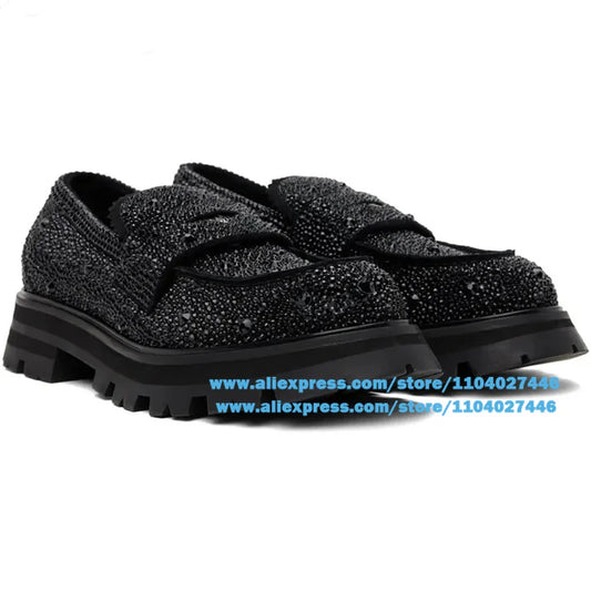 Black Rhinestone Men's Shoes Stylish Slip On Loafers Men Casual Shoes Wear-Resistant Trendy Luxury Handmade Shoe Men's Shoes