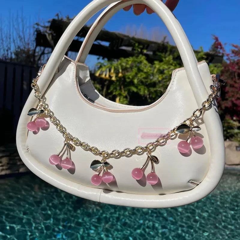 Pink Cherry Bag Charm Strawberry Pendants For Bags Fashionable Women\'s Keychain Accessories Gift