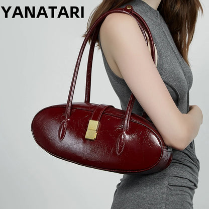 YANATARI underarm cowhide Genuine leather handbags women vintage shoulder bag female luxury bag high quality long bag