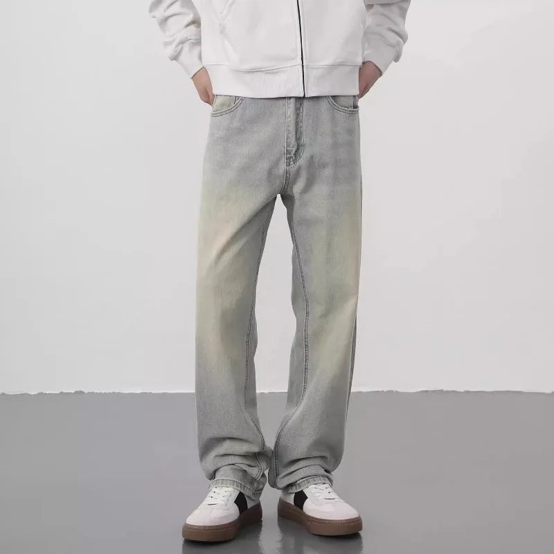 New Yellow Mud Jeans Washing Trendy Brand Pants High Street Retro Straight Loose Casual Trousers