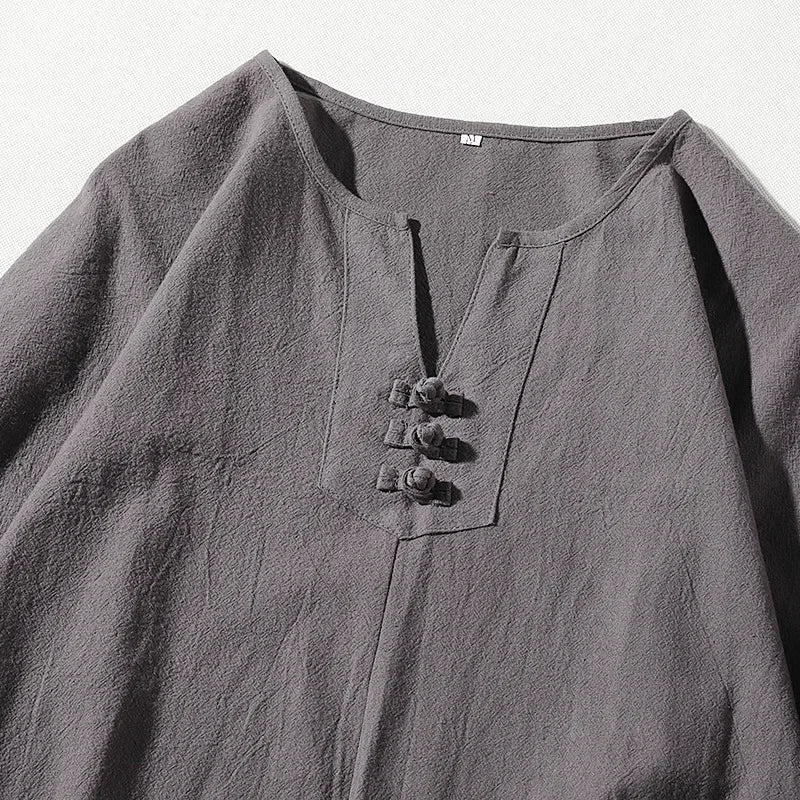 Retro Chinese Style Linen Short Sleeve Top Suit Cotton Linen Loose T-shirt Casual Two-piece Set Men Clothing