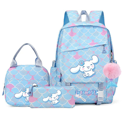 3Pcs Cinnamoroll Fish Scale Kid Backpack With Mermaid Pendant Lunch Girl School Bag Children Schoolbag For Teenage Girls