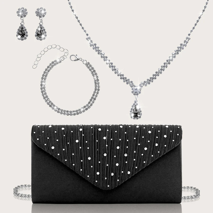 Sparkling and Luxurious Rhinestone Party Women's Clutch Bag with Gorgeous Rhinestone Pendant Necklace, Earrings, Bracelet Set, Especially Suitable for Party Girls, Brides, College Students' Evening Bag, Shoulder Crossbody Bag