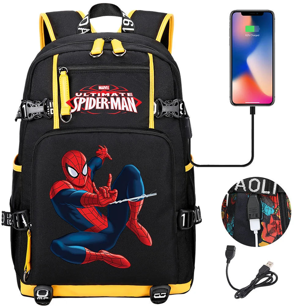 Superhero Spiderman School Backpack Travel Bags Large Waterproof Multifunction USB Charging Backpacks Travel Sport Duffel Bag