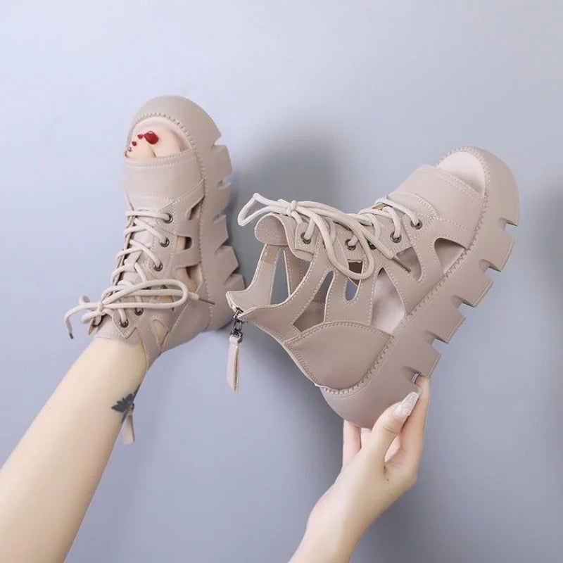 2025 New Women's Chunky Platform Gladiator Sandals - Breathable Color Block Strappy Summer Shoes