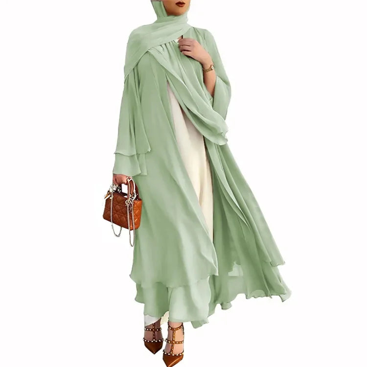 Ivory New Arrival Cross-border Best Seller Chiffon Cardigan Elegant Long Dress Solid Color Dress 21419