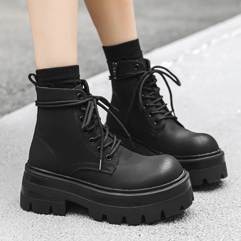 Autumn Men Casual Platform Boots Lace Up Sneakers Plush Chunky Ankle Boots Outdoor High-top Sneakers Comfortable Zip Shoes 38-46