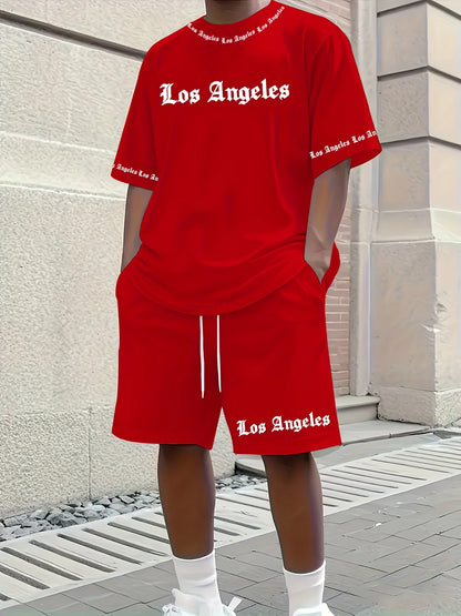 Men's Casual LA Patterned Suit, Soft and Breathable Summer Suit, Drawstring Shorts, Casual Summer Wear, Comfortable Fit