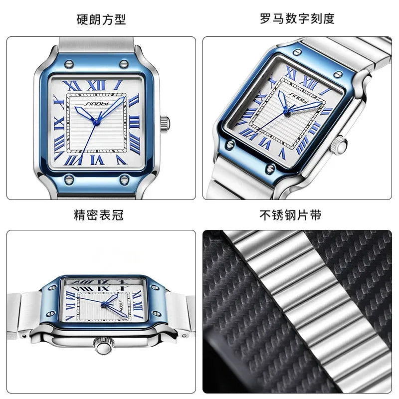 Men's Watch Men's Stable Classic Roman Square Watch Night Glow Waterproof Men's Quartz Watch 9883
