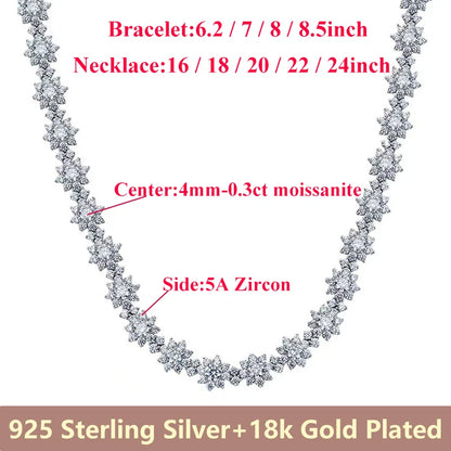 D VVS1 Moissanite Diamonds Bracelet Necklace For Women 925 Sterling Silver Jewelry Plated 18k Gold For Engagement Wedding Gift