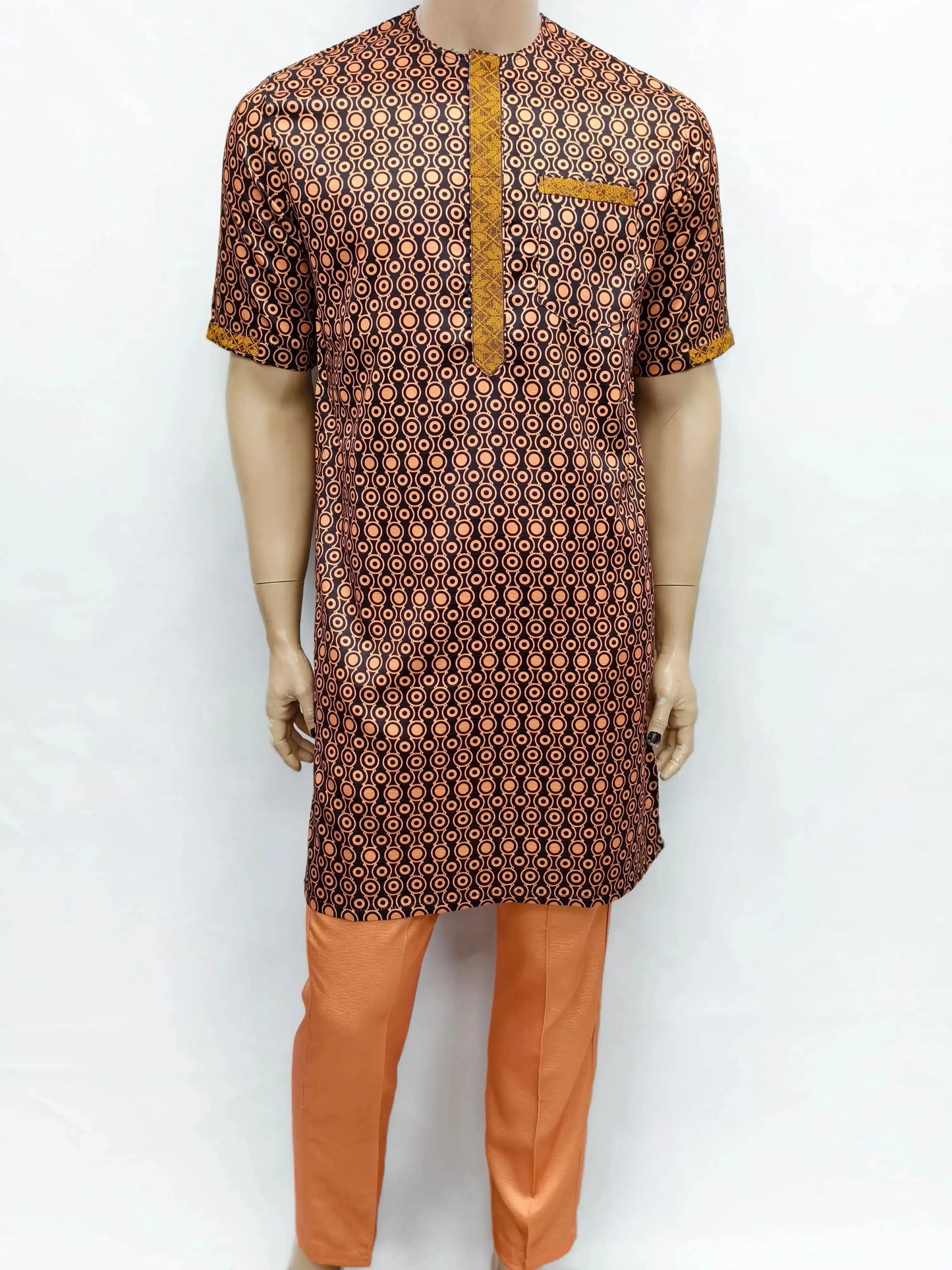 Islamic Moroccan Men's Modern Fashion Prayer Eid Robe Short Sleeve Round Neck Printing Embroidery Arabian Jubba Thobe Clothing