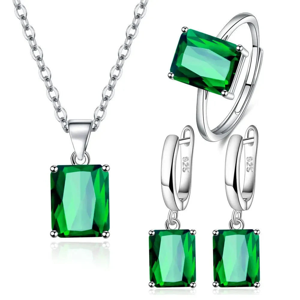 925 Sterling Silver Exquisite Ring Earrings Necklace Zircon Jewelry Sets For Women Christmas Valentine's Day Fashion Party Gifts