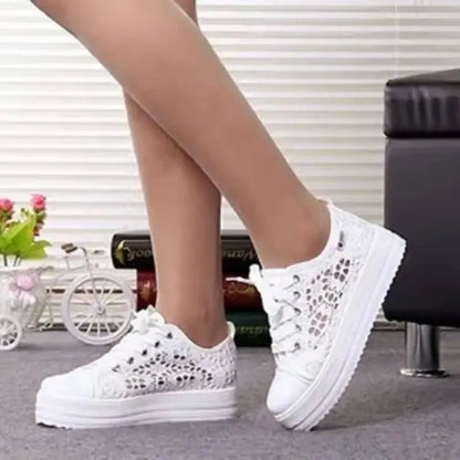 Fashion Women Shoes 2023 Fashion Summer Casual White Shoes Cutouts Lace Hollow Breathable Platform Flat Shoes Woman Sneakers