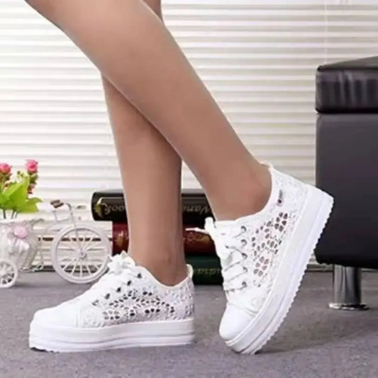 Fashion Women Shoes 2023 Fashion Summer Casual White Shoes Cutouts Lace Hollow Breathable Platform Flat Shoes Woman Sneakers