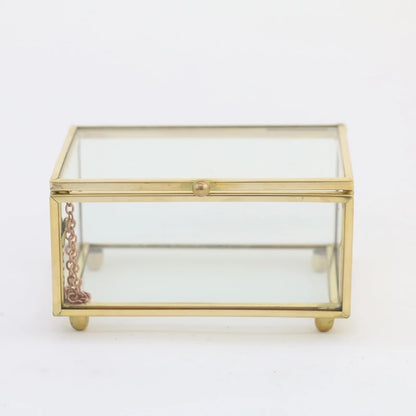 Retro Rectangle Transparent Golden Glass Ring Box Wedding Geometric Jewelry Organizer Home Decorative Box for Storage Trinket